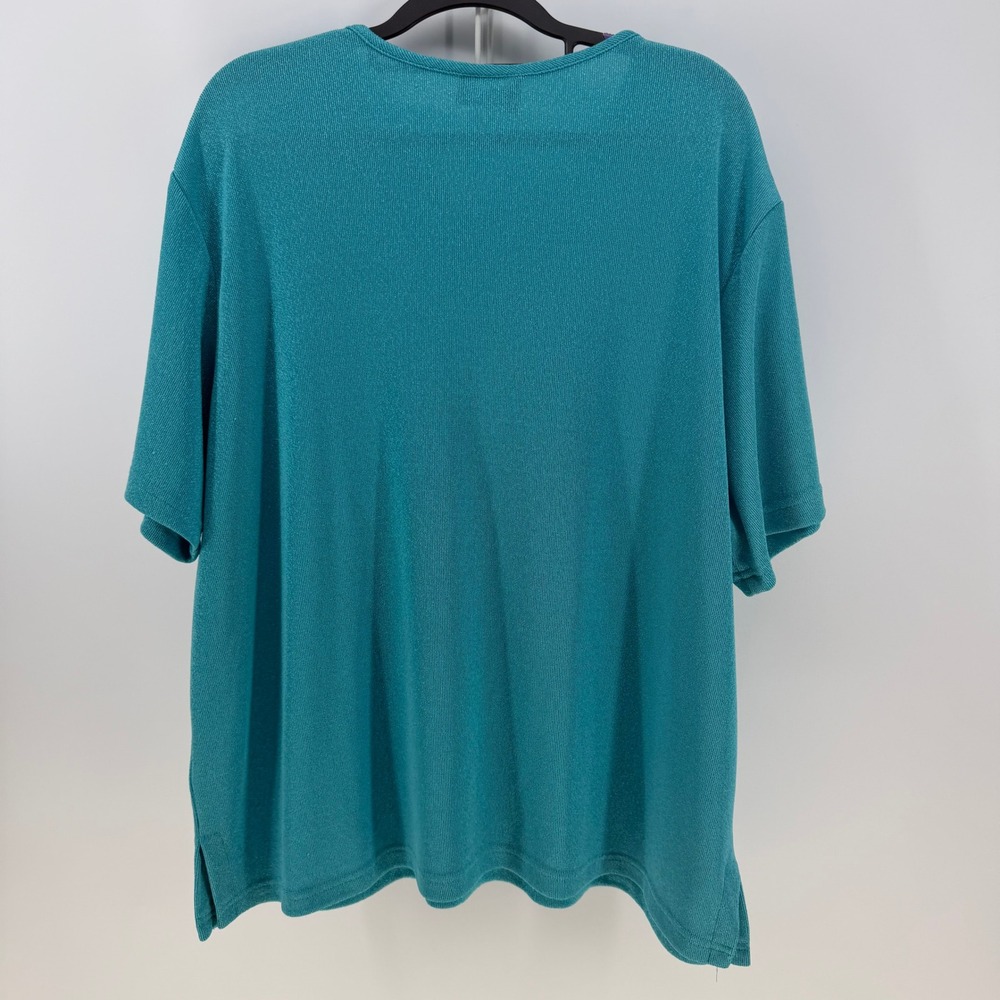 First Option Too! Knit Top Women 3X Teal VNeck Short Sleeve Plus Size Casual 90s - Picture 2 of 6